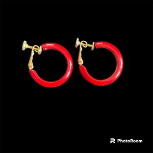 Vintage Napier Vibrant Red Hoop Clip-On Earrings